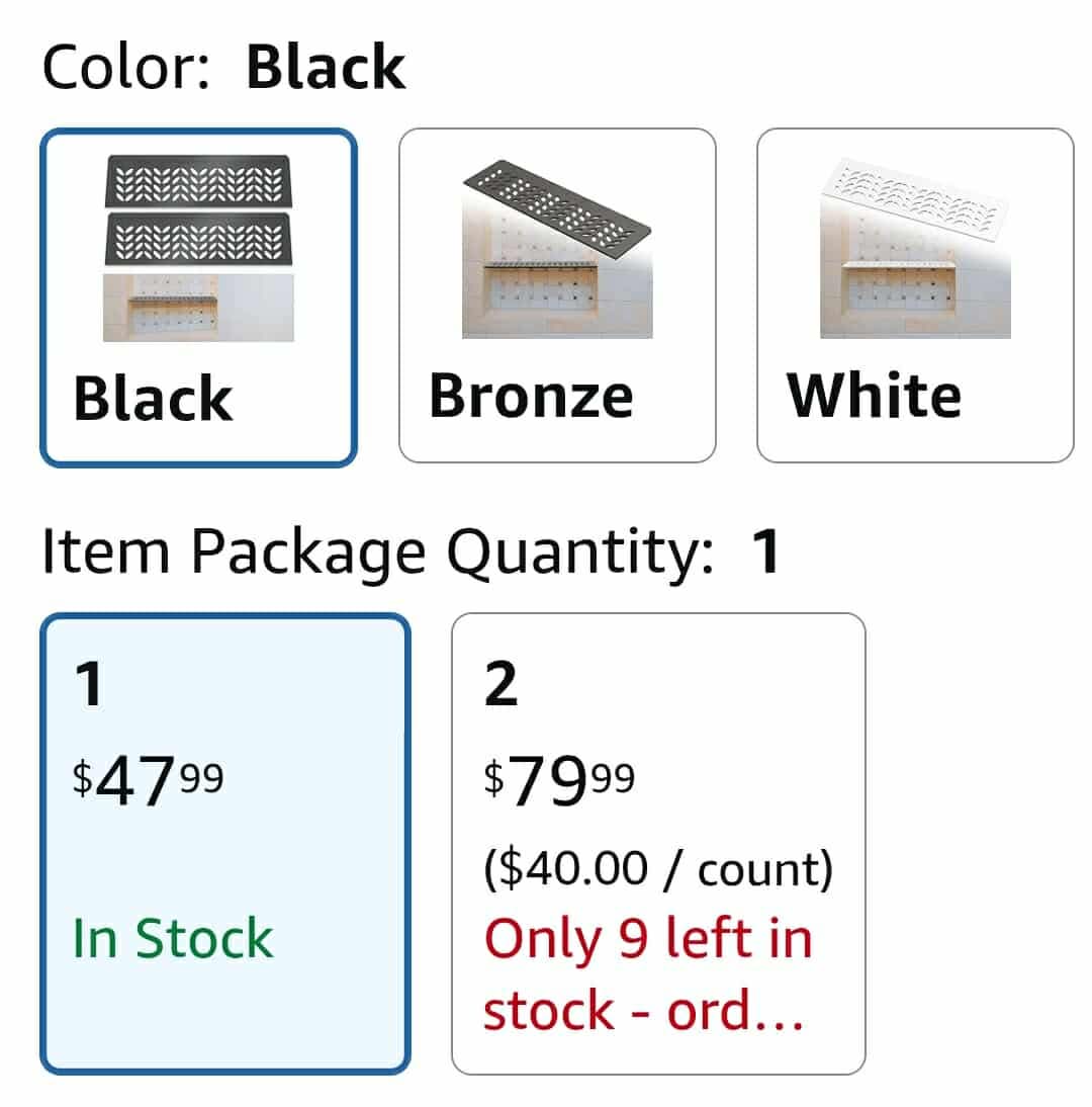 2 Pcs Aluminum Shower Niche Rectangular Shelf Black 5/32"/ 4 mm Thick, Petal Design, Matte Black Finish for 12" Prefabricated Niches, Fits 5/32" Grout Line - Image 2