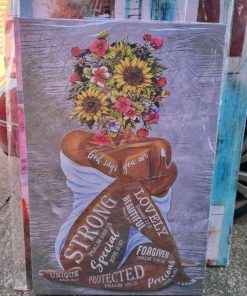 Alternative view of 24x36in Black Queen Canvas American Girl Head Flowers Canvas Black Women Painting Independence Day Poster Canvas Wall Art
