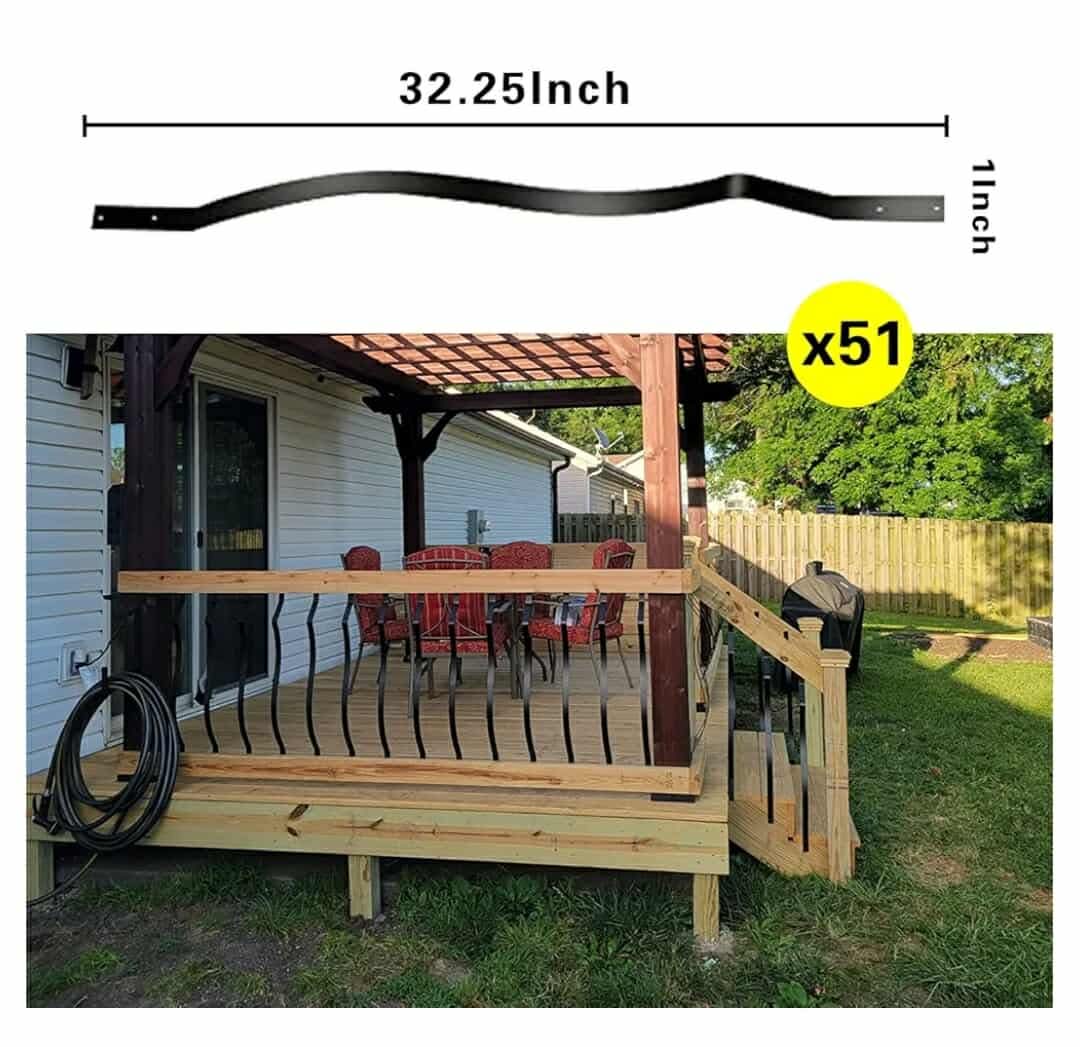 51 Pack 32.25 x1 Deck Balusters, Metal Deck Spindles with Screws, Iron Balusters for Deck Railing, Heavy Duty Staircase Balusters, Porch Railing, Wave Arc Baluster for Wood Composite Deck - Image 4