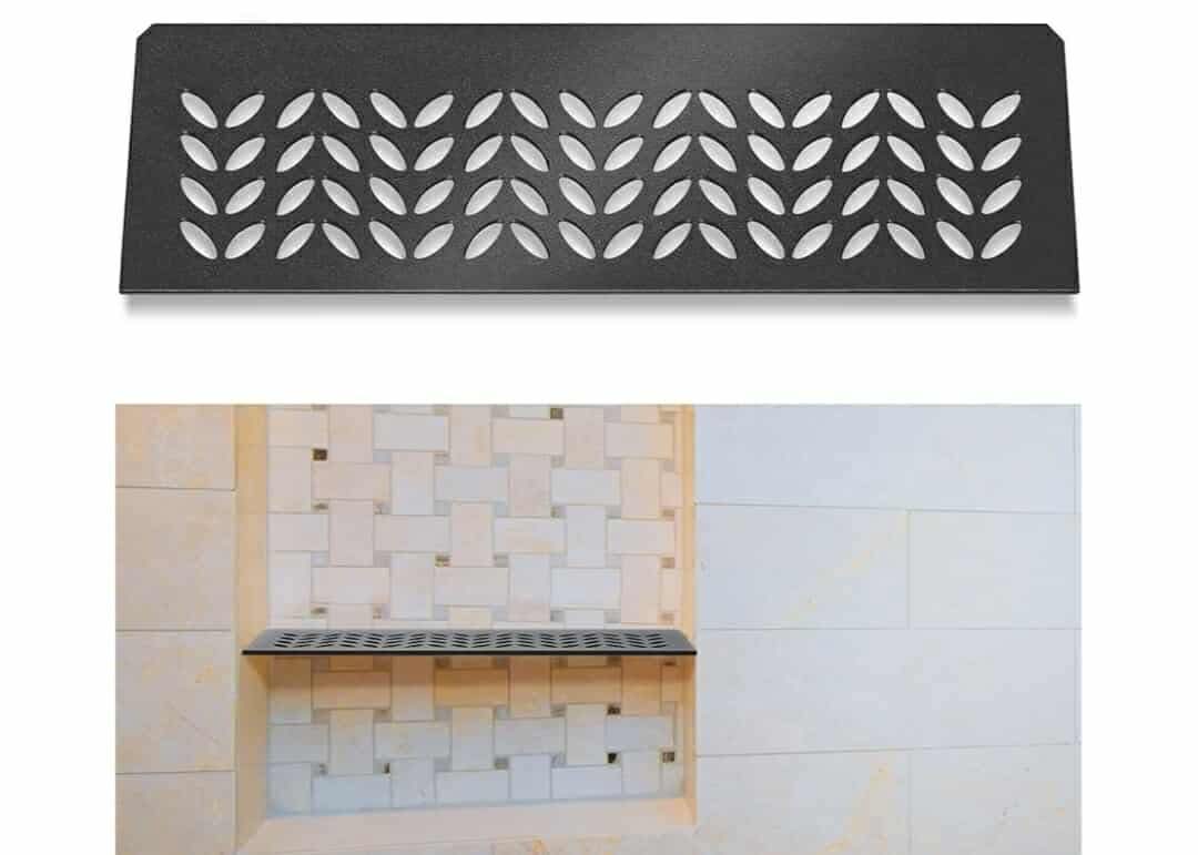 2 Pcs Aluminum Shower Niche Rectangular Shelf Black 5/32"/ 4 mm Thick, Petal Design, Matte Black Finish for 12" Prefabricated Niches, Fits 5/32" Grout Line - Image 12