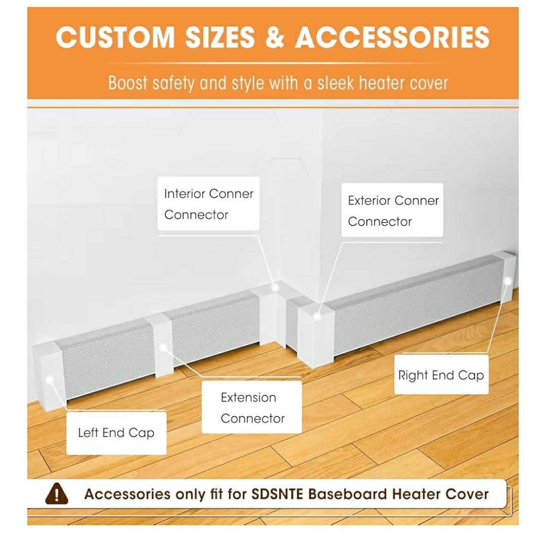 3ft Steel Easy Slip-On Baseboard Heater Cover with End Caps for Bathroom & Hydronic System for Replacing Old Cover, White - Image 9
