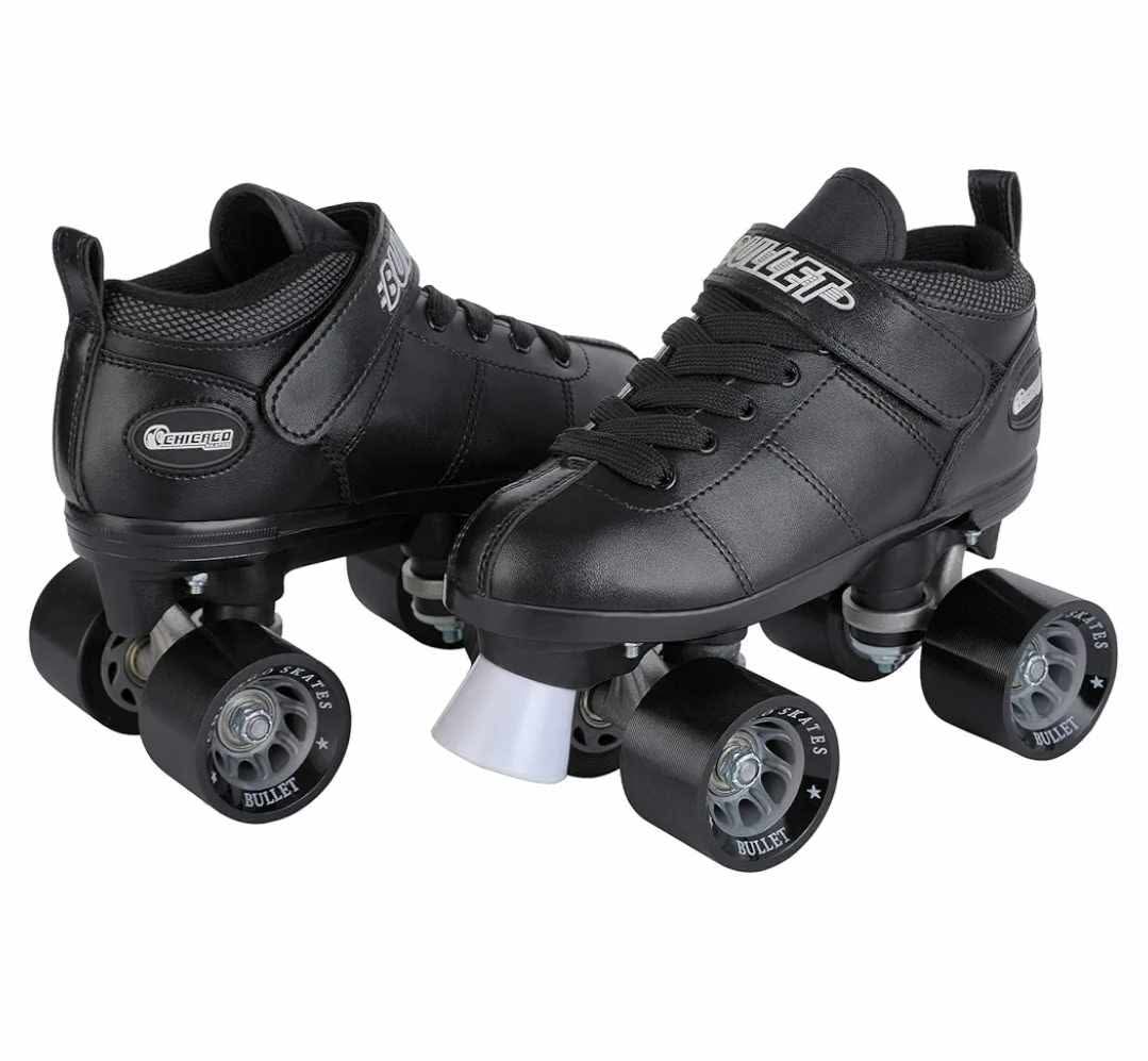 CHICAGO Bullet Speed Roller Skate for Men, 62mm Urethane Wheels, ABEC-1 Bearings, Lace-Up Vinyl Boot, Black – Indoor/Outdoor Racing Skates