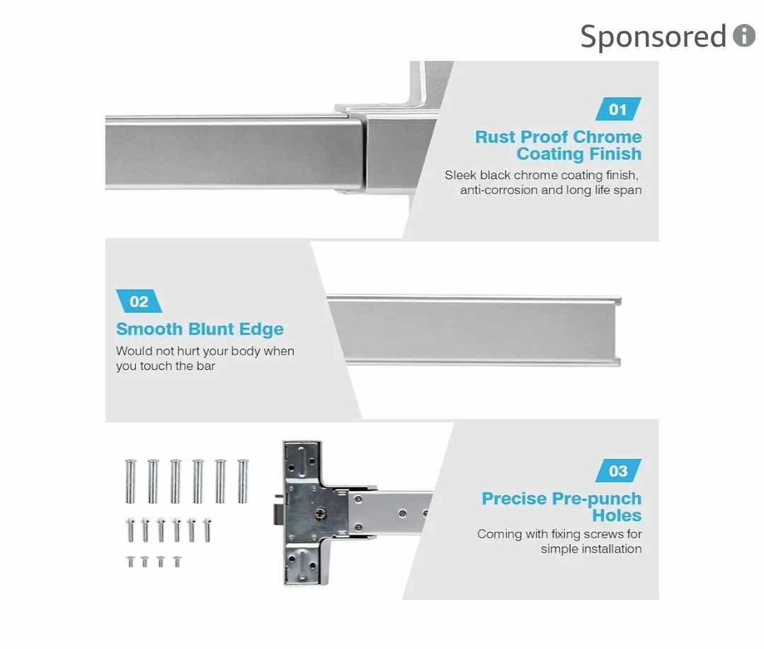 IRONWALLS Panic Bar for Exit Doors 41", Stainless Steel Commercial Push Bar With Exterior Lever Handle, Emergency Lock Hardware for 41"-53" Doors - Image 10