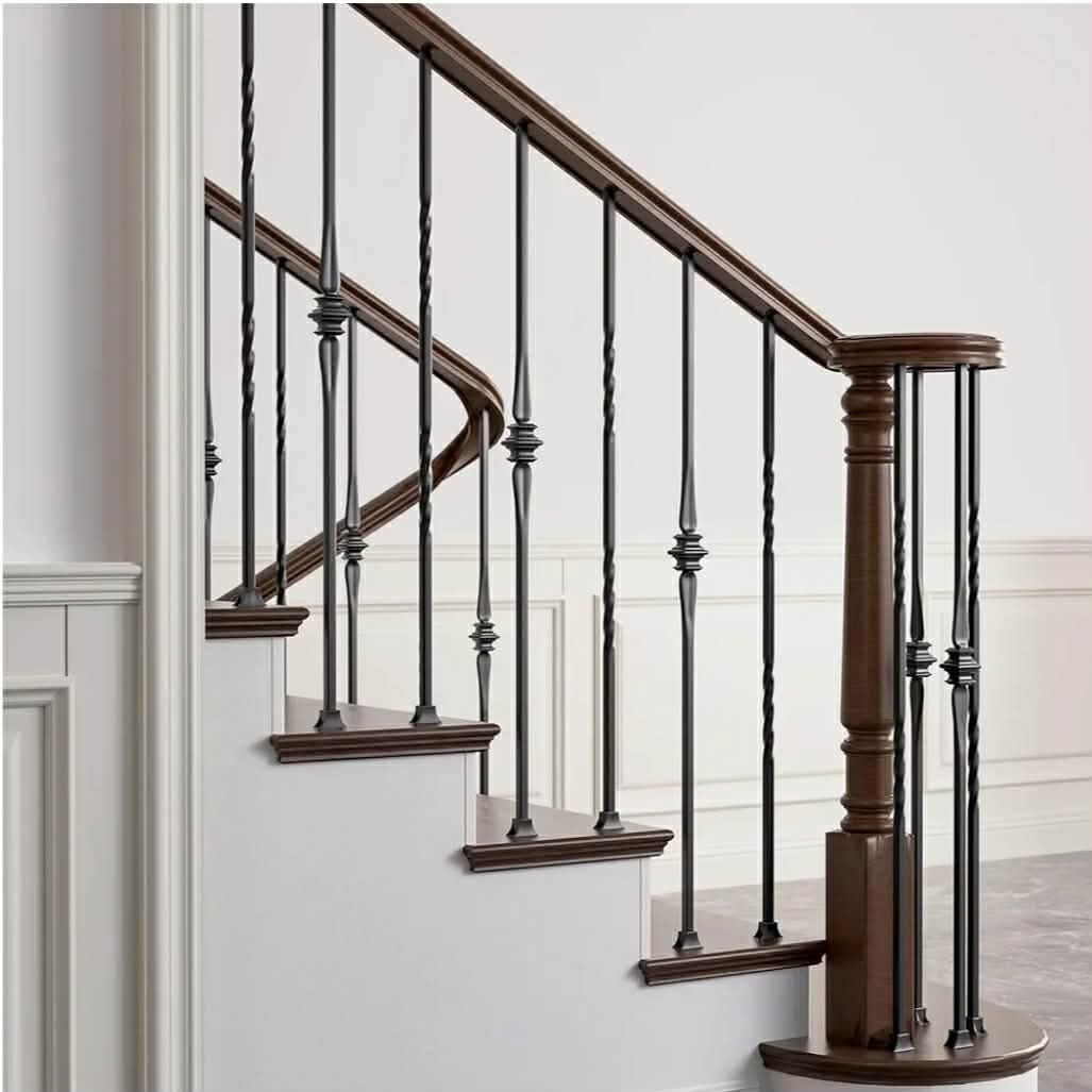New 12pk Wrought Iron Hollow Balusters - Deck Spindles Stair Railing indoor,Stair Single Spoon Knuckle Hollow Iron Baluster stair spindles, for staircase interior, Includes 2 Drill Bits for Wood (12 Pack Black) - Image 3