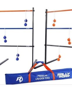 Rally and Roar Metal Ladder Toss Game Set with 2 Targets, 6 Rubber Bolas, Zippered Carrying Case
