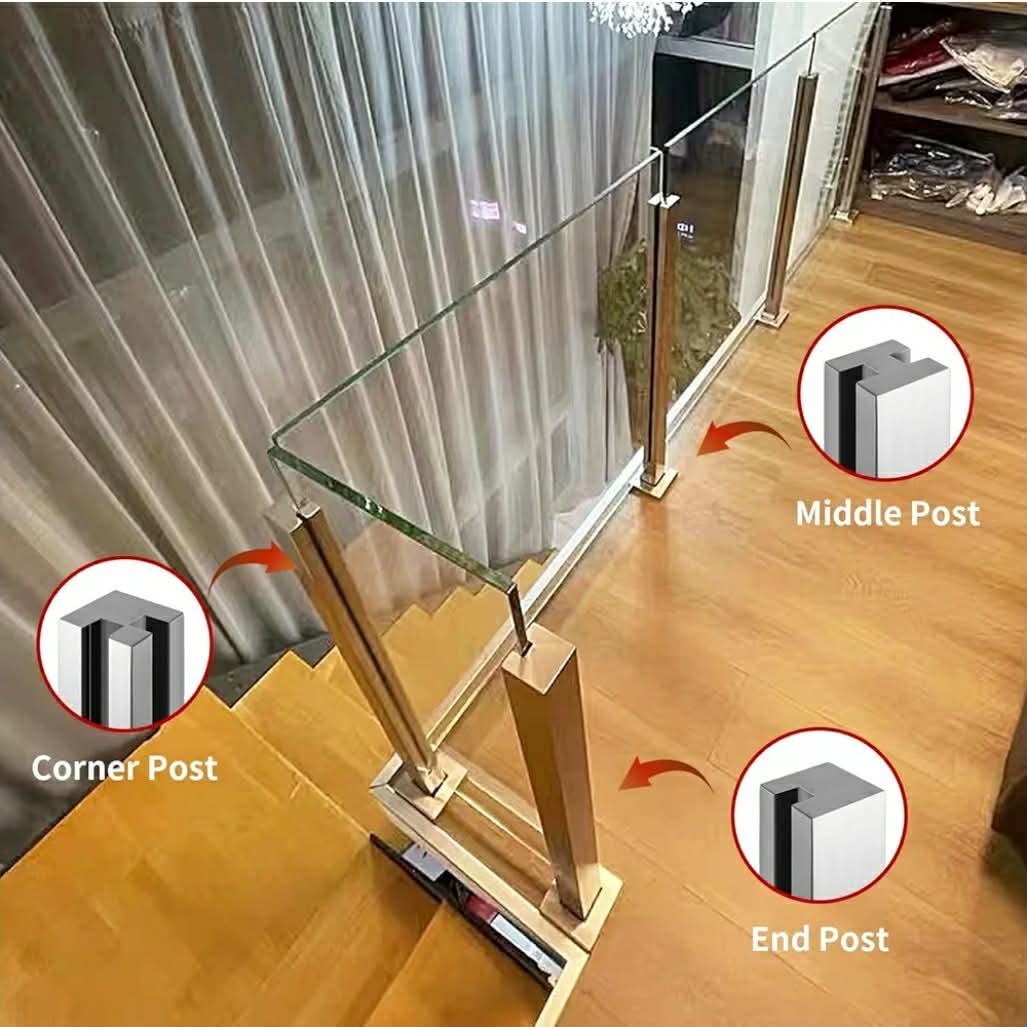 Glass Railing Post, No-Punch Heavy-Duty Glass Railing with Spigot Slots & Base, 304 Stainless Steel Clamp Bracket for Deck Balusters, Balcony, Patio, Stairs, Silver, 23.6in, 60cm Middle Post - Image 6