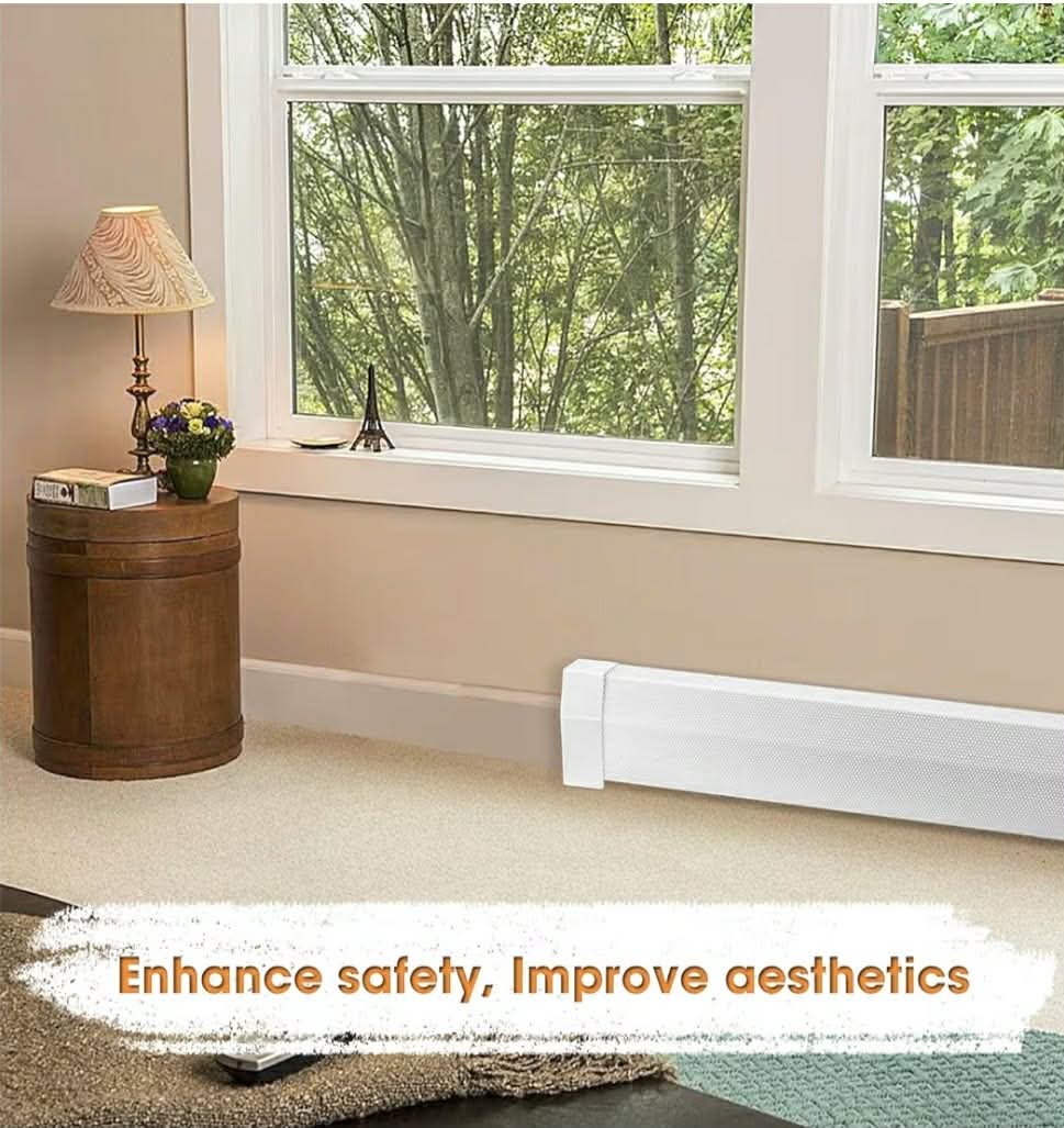 3ft Steel Easy Slip-On Baseboard Heater Cover with End Caps for Bathroom & Hydronic System for Replacing Old Cover, White - Image 3