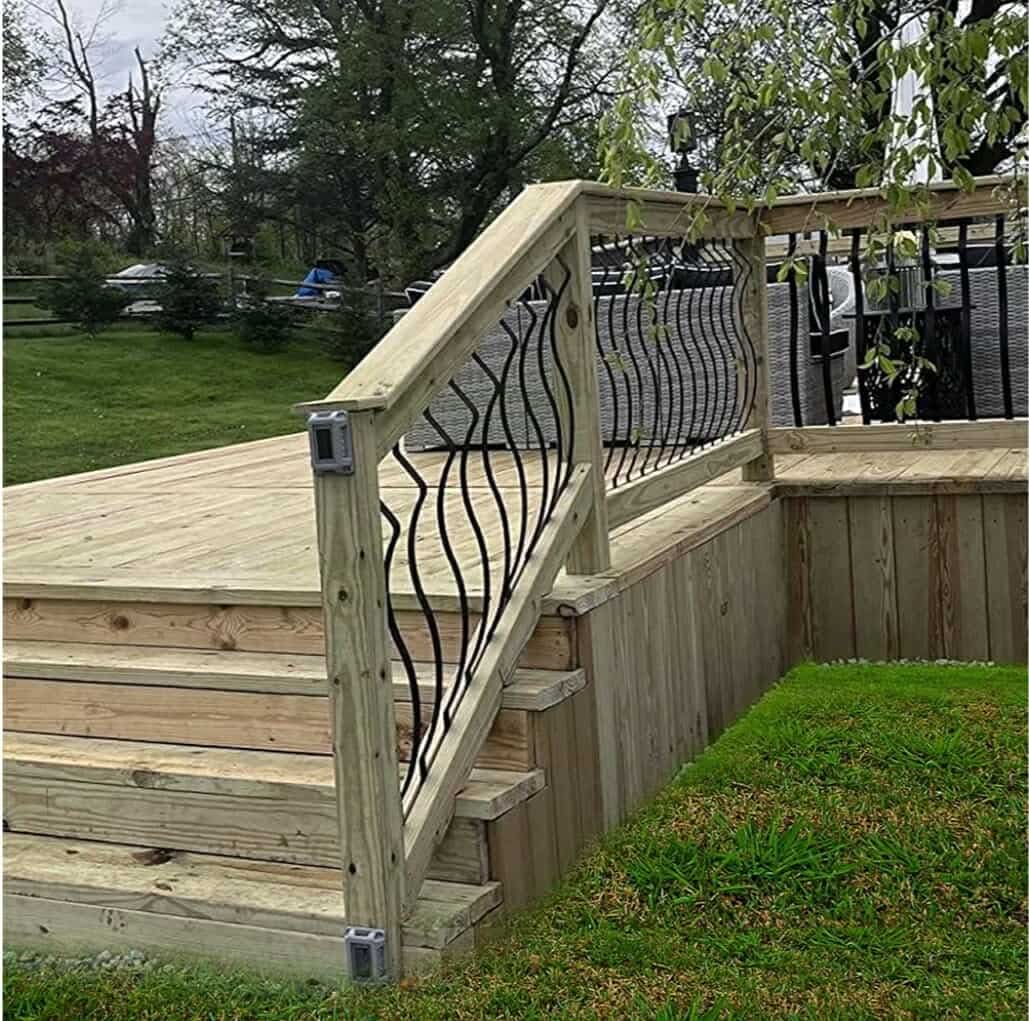 51 Pack 32.25 x1 Deck Balusters, Metal Deck Spindles with Screws, Iron Balusters for Deck Railing, Heavy Duty Staircase Balusters, Porch Railing, Wave Arc Baluster for Wood Composite Deck - Image 6