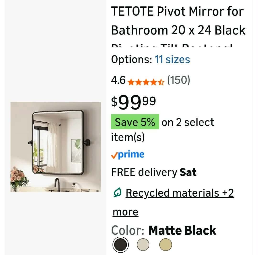 TETOTE Pivot Mirror for Bathroom 20 x 24 Black Pivoting Tilt Rectangle Beveled Mirror, Farmhouse Rounded Corner Metal Framed Bathroom Vanity Mirror for Wall, Horizontal/Vertical, Tempered Glass - Image 10