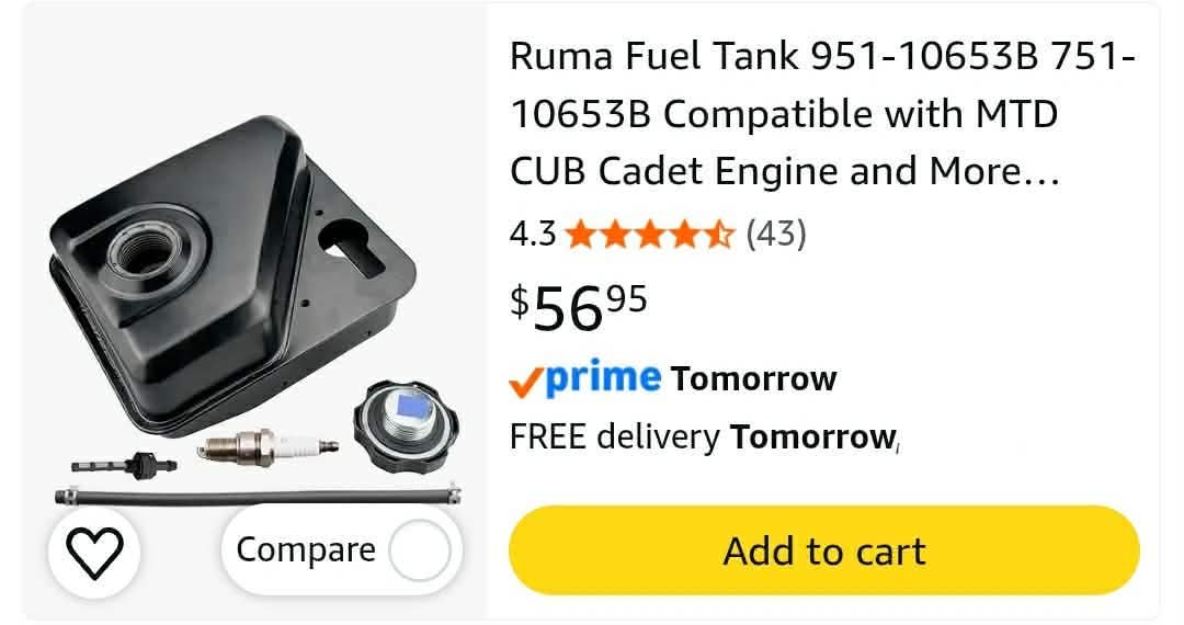 Fuel Tank 951-10653B 751-10653B Compatible with MTD CUB Cadet Engine and More Power Equipment - Image 2