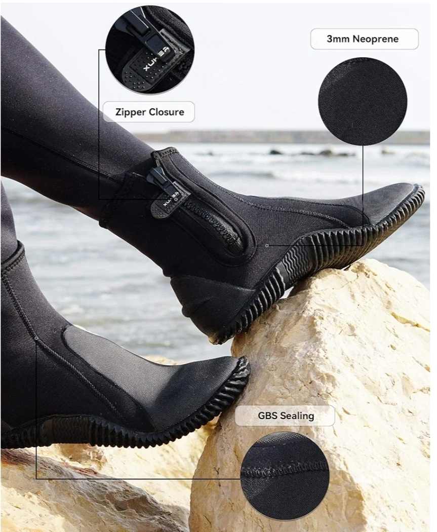 Neoprene Diving Boots, 3mm 5mm Water Shoes Glued Blind Stitched Wetsuit Booties Adult Men Women with Anti-Slip Rubber Sole Side Zipper - Image 5