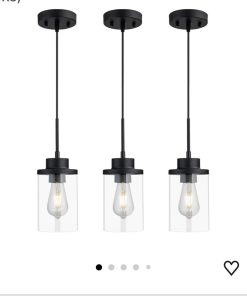 3pk Modern Black Farmhouse Clear Glass Cylinder Pendant Light Fixture, Single Hanging Pendant Lighting (3 Packs)