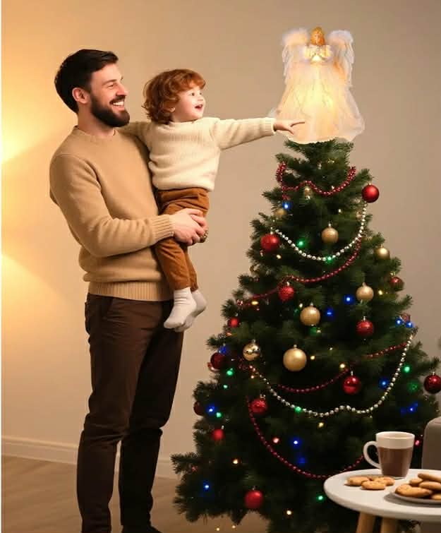 Christmas Tree Topper Angel with Lights, Xmas Tree Toppers Decorations Ornament with White Feather Wings, Plug in Christmas Tree Angel Treetop for Indoor Office Holiday - Image 7