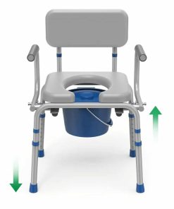 Drop Arm Bedside Commode, Commode with Padded Seat and Backrest, 500lbs Capacity, 5.81QT Removable Bucket, Adjustable Height Portable Toilet for Adults, Gray