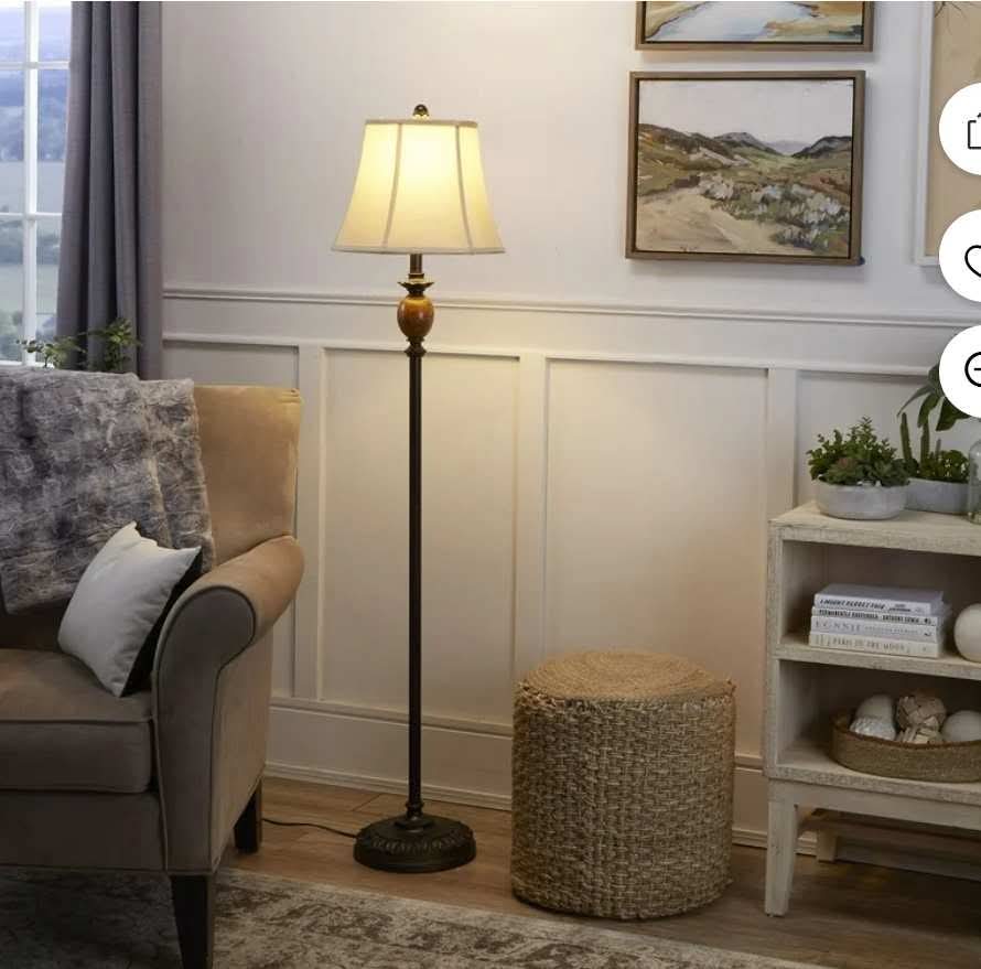 Decor Therapy Mae Traditional Resin Floor Lamp with Faux Silk Shade, Bronze, 61" x 14" - Image 5