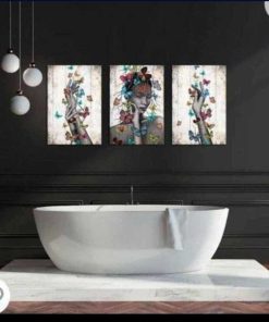 Alternative view of 3 Panel Lady Wall Art Canvas Girl Hands with Butterflies Picture Colorful Woman Painting Artwork for Livinig Room Bedroom Decor Framed Ready to Hang