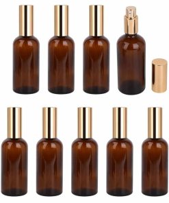9 Pack 100ml / 3.4 oz. Amber Glass Spray Bottle with Atomizer, Fine Mist Spray, Refillable Container