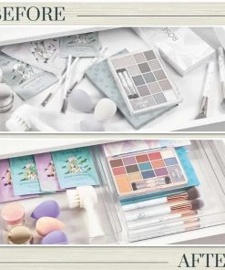 Alternative view of 2-Piece Stackable Clear Drawer Organizer Set | 12" x 9" x 2" Rectangle Trays | Wide Makeup Vanity Storage Bins and Office Desk Drawer Dividers