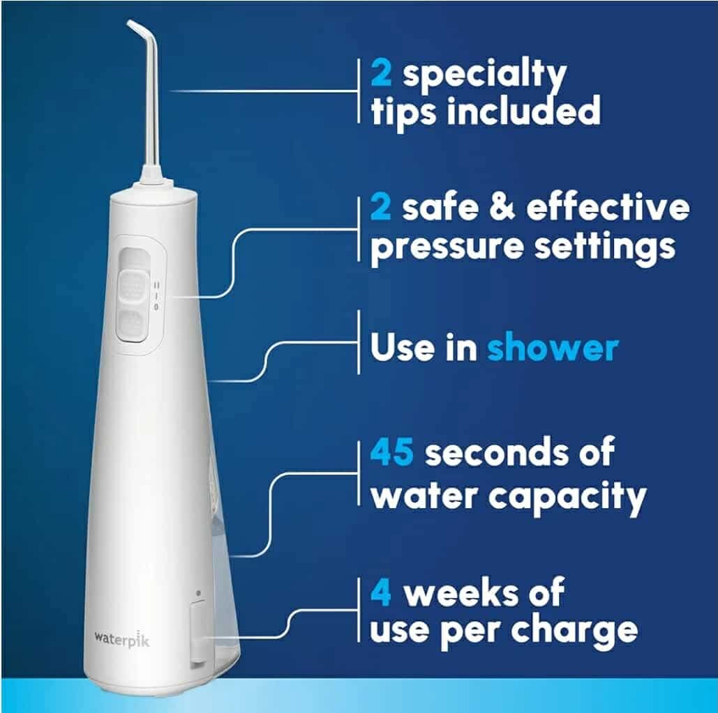 Waterpik Cordless Pulse Rechargeable Portable Water Flosser for Teeth, Gums, Braces Care and Travel with 2 Flossing Tips, Waterproof, ADA Accepted, WF-20 White, Packaging May Vary - Image 3