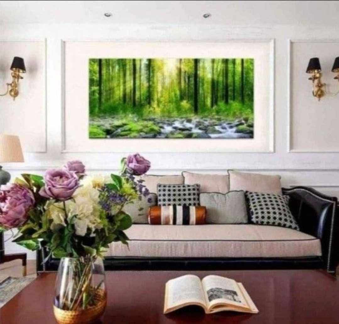 48x24in Canvas Art Decor Morning Sunrise Green Trees Landscape Sunshine Over Forest Photograph Printed on Canvas for Home Wall Decoration - Image 4