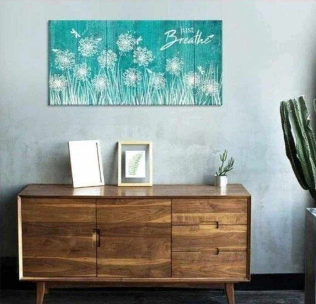 24"x 48" Large Canvas Wall Art for Bedroom White Dandelion Flowers Wall Decor for Living Room Teal Wooden Board Canvas Paintings Abstract Dragonfly Canvas - Image 5