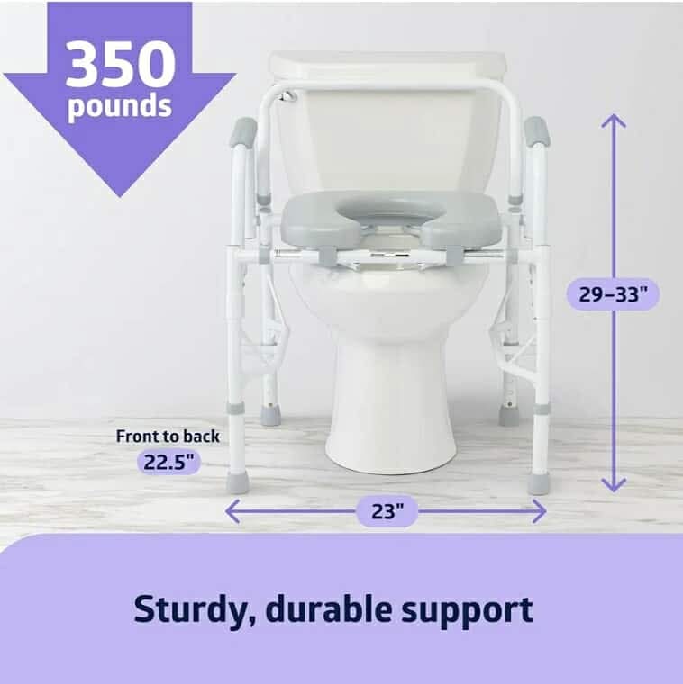 Medline Drop Arm Commode Chair for Adults and Seniors, Padded Seat, Removable Pail, Splash Guard, Drop-Down Arms, 350 lb. Weight Capacity - Image 5