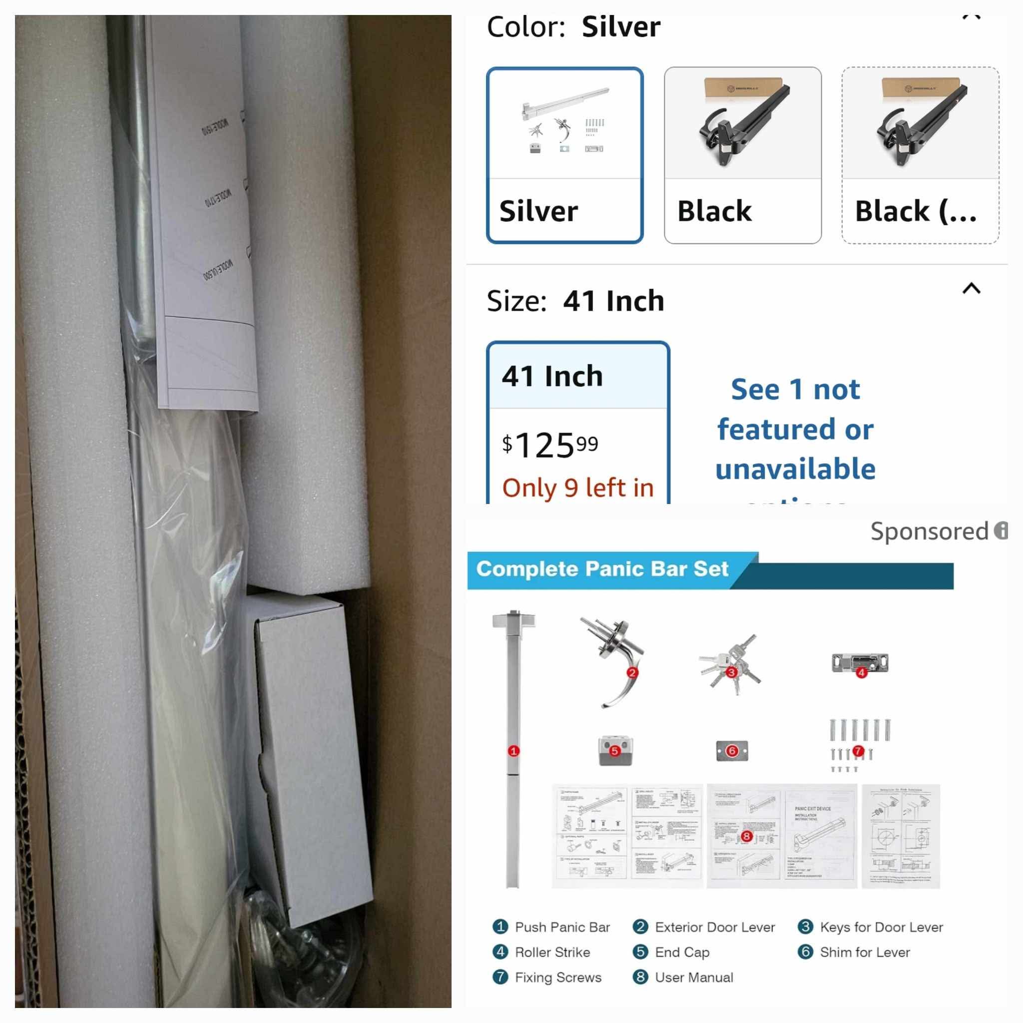 IRONWALLS Panic Bar for Exit Doors 41", Stainless Steel Commercial Push Bar With Exterior Lever Handle, Emergency Lock Hardware for 41"-53" Doors - Image 11