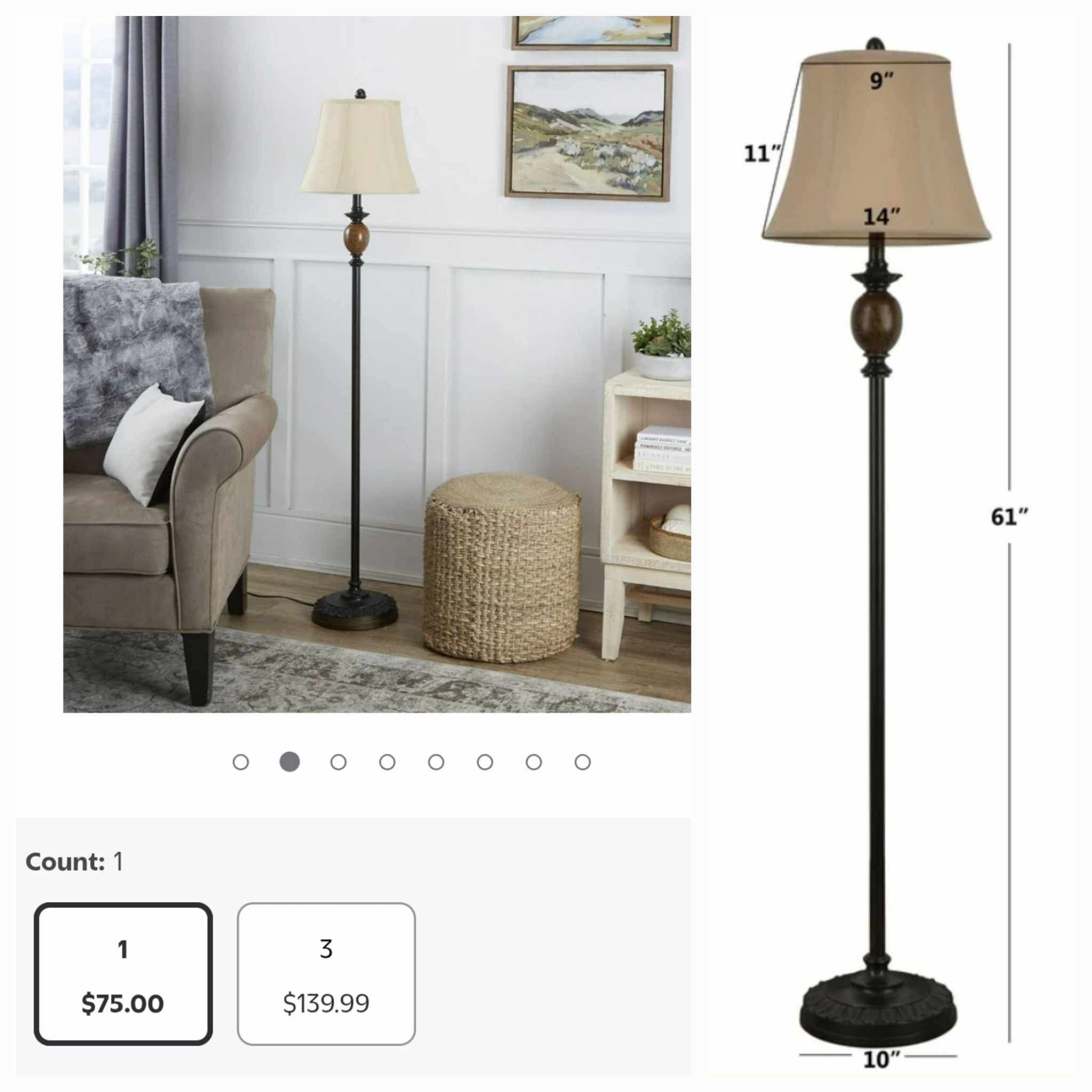 Decor Therapy Mae Traditional Resin Floor Lamp with Faux Silk Shade, Bronze, 61" x 14" - Image 2
