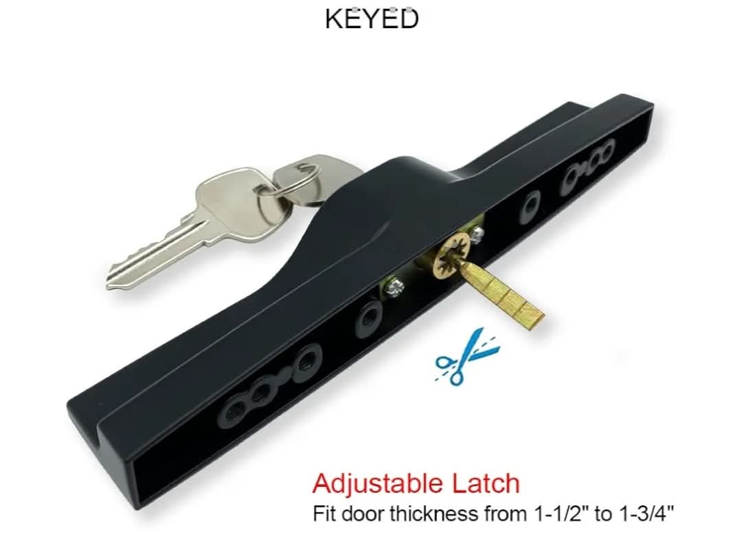 Sliding Patio Door Handle Set with Mortise Lock, Key Cylinder and Face Plate, Wood Handle Lock Set Fits Door Thickness from 1-1/2" to 1-3/4", 3-15/16" Screw Hole Spacing, Black - Image 6