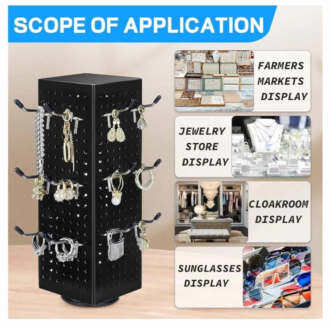 Black Rotating Pegboard Display Stand Pegboard Spinner Organizer, 4 x 4 x 12 Inches Four Sided Retail Display Racks Revolving Metal Display Turntable for Jewelry, Accessories, Crafts - Image 6