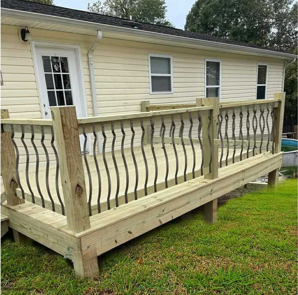 51 Pack 32.25 x1 Deck Balusters, Metal Deck Spindles with Screws, Iron Balusters for Deck Railing, Heavy Duty Staircase Balusters, Porch Railing, Wave Arc Baluster for Wood Composite Deck - Image 3