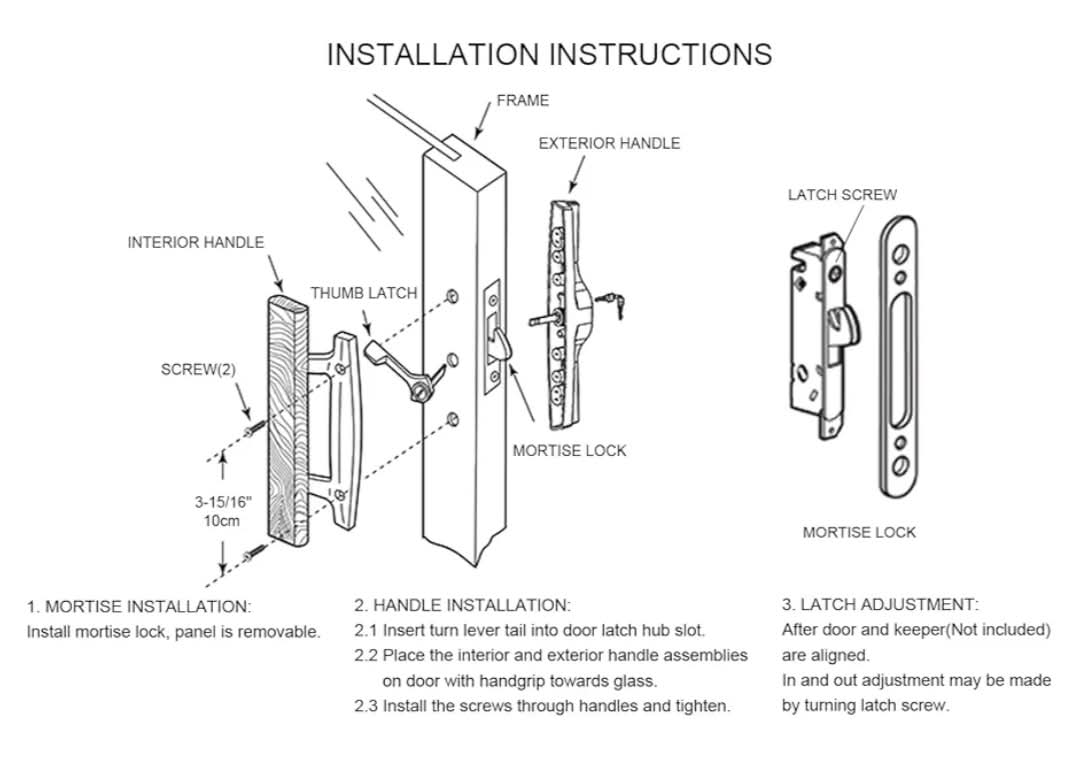 Sliding Patio Door Handle Set with Mortise Lock, Key Cylinder and Face Plate, Wood Handle Lock Set Fits Door Thickness from 1-1/2" to 1-3/4", 3-15/16" Screw Hole Spacing, Black - Image 7