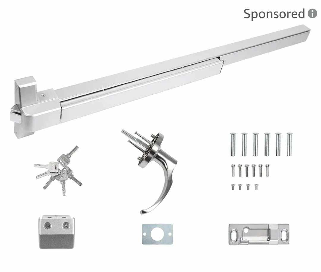IRONWALLS Panic Bar for Exit Doors 41", Stainless Steel Commercial Push Bar With Exterior Lever Handle, Emergency Lock Hardware for 41"-53" Doors
