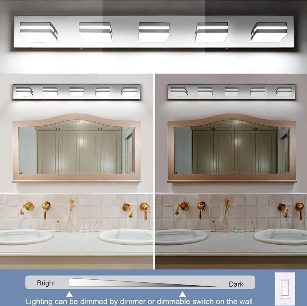 LED Modern Bathroom Vanity Light Fixtures (5-Light, 40-Inch, Dimmable), Chrome Modern Acrylic Bathroom Wall Lighting Fixtures Over Mirror (Cool White 6000K) - Image 6