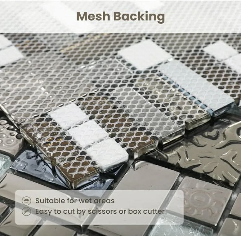 Glass Mosaic Tile Grey and Silver 12 x 12 Inch for Kitchen Backsplash Bathroom Wall (5-Pack, 5 sq.ft.) - Image 4