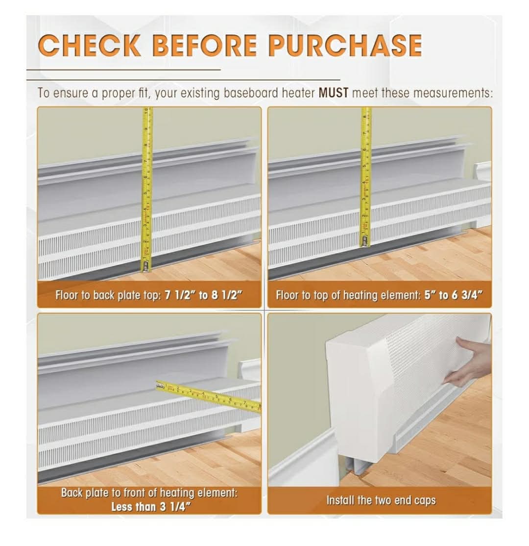 3ft Steel Easy Slip-On Baseboard Heater Cover with End Caps for Bathroom & Hydronic System for Replacing Old Cover, White - Image 10