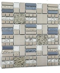Alternative view of Glass Mosaic Tile Grey and Silver 12 x 12 Inch for Kitchen Backsplash Bathroom Wall (5-Pack, 5 sq.ft.) 