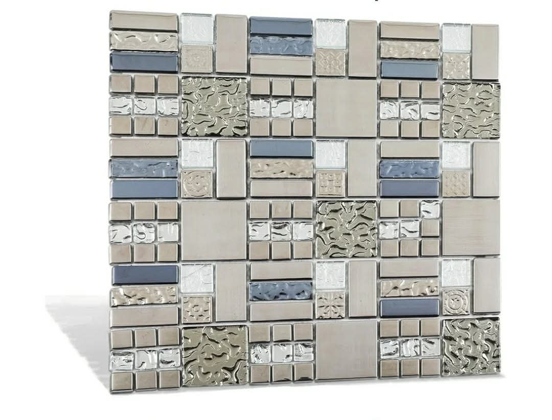 Glass Mosaic Tile Grey and Silver 12 x 12 Inch for Kitchen Backsplash Bathroom Wall (5-Pack, 5 sq.ft.) - Image 2