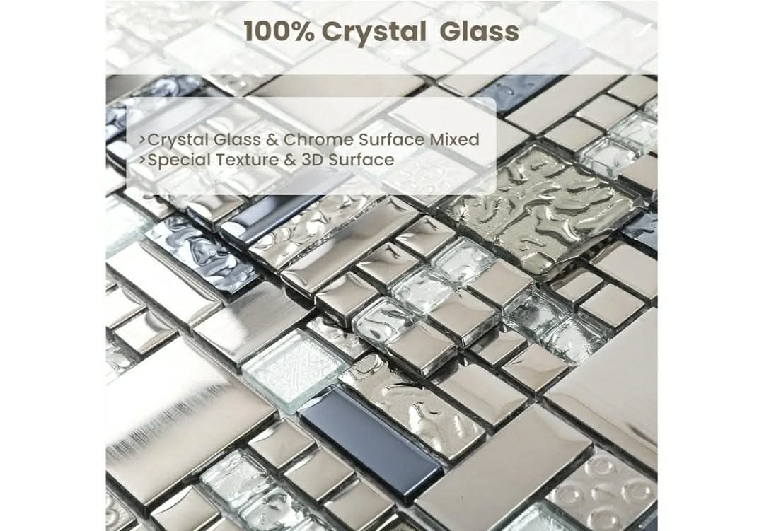 Glass Mosaic Tile Grey and Silver 12 x 12 Inch for Kitchen Backsplash Bathroom Wall (5-Pack, 5 sq.ft.) - Image 5