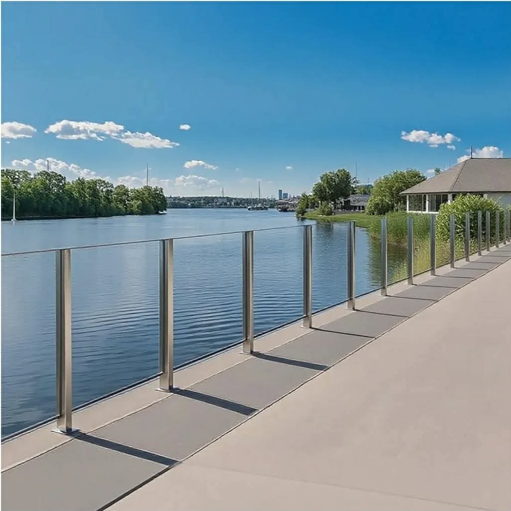 Glass Railing Post, No-Punch Heavy-Duty Glass Railing with Spigot Slots & Base, 304 Stainless Steel Clamp Bracket for Deck Balusters, Balcony, Patio, Stairs, Silver, 23.6in, 60cm Middle Post - Image 9