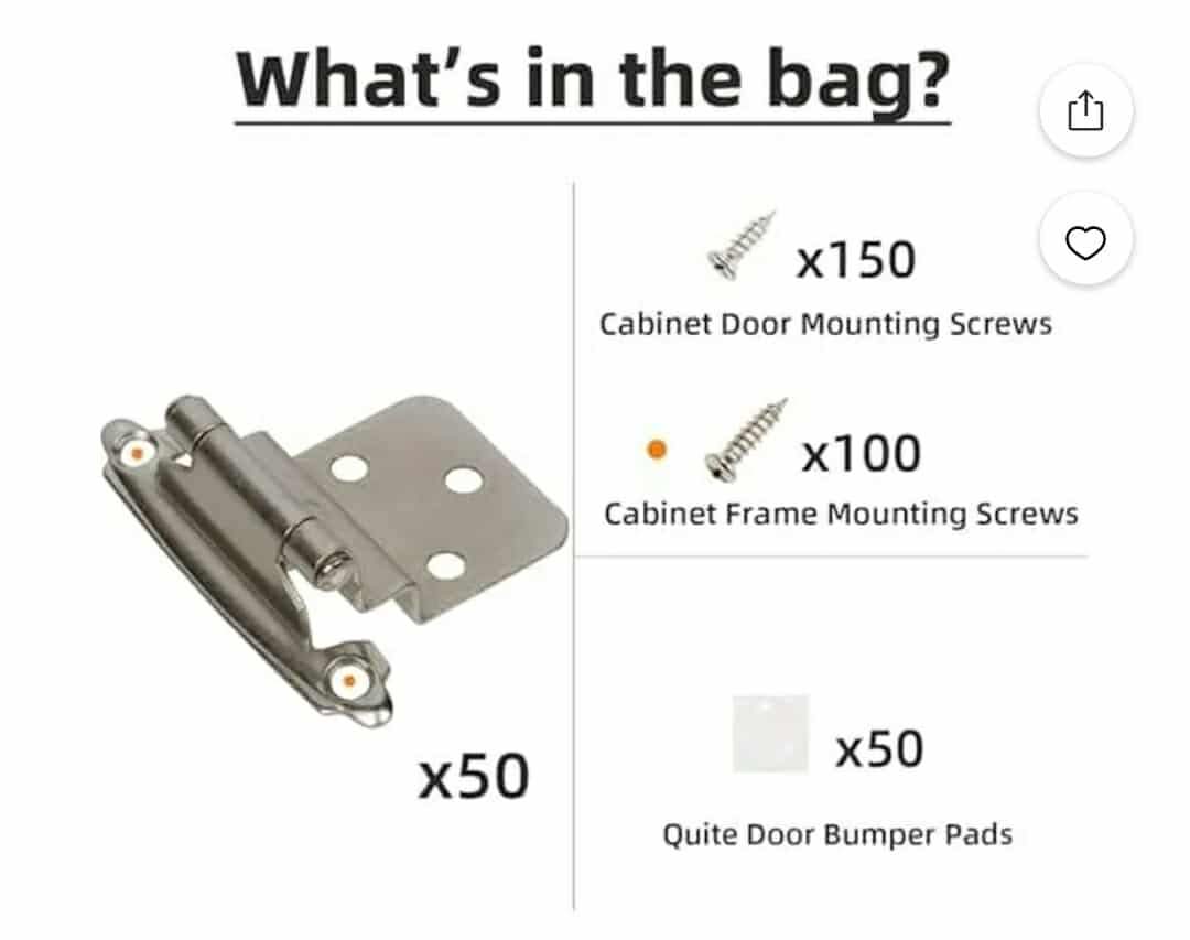 3/8" Inset Cabinet Hinges Brushed Nickel (25 Pair -50 Pcs) Offset Self Closing Cabinet Hinges for Kitchen Cabinets Satin Nickel w/Silicon Bumpers & Upgraded Screws - Image 8