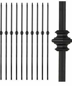 Wrought Iron Balusters - Hollow Single Knuckle Stair spindles - Railing Spindles - 44 in X 1/2 in - Box of 10 (Satin Black)