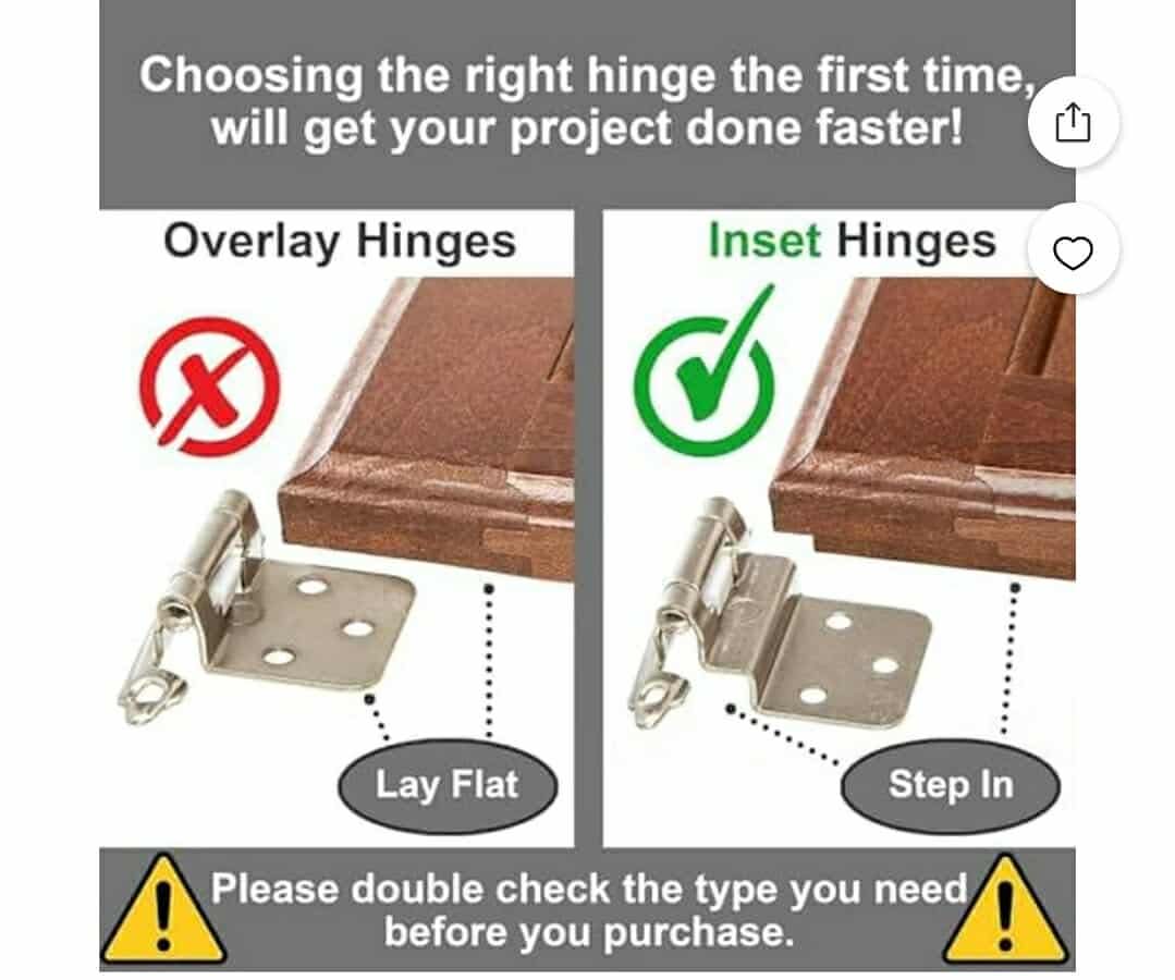 3/8" Inset Cabinet Hinges Brushed Nickel (25 Pair -50 Pcs) Offset Self Closing Cabinet Hinges for Kitchen Cabinets Satin Nickel w/Silicon Bumpers & Upgraded Screws - Image 10