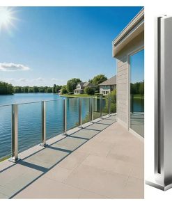 Glass Railing Post, No-Punch Heavy-Duty Glass Railing with Spigot Slots & Base, 304 Stainless Steel Clamp Bracket for Deck Balusters, Balcony, Patio, Stairs, Silver, 23.6in, 60cm Middle Post