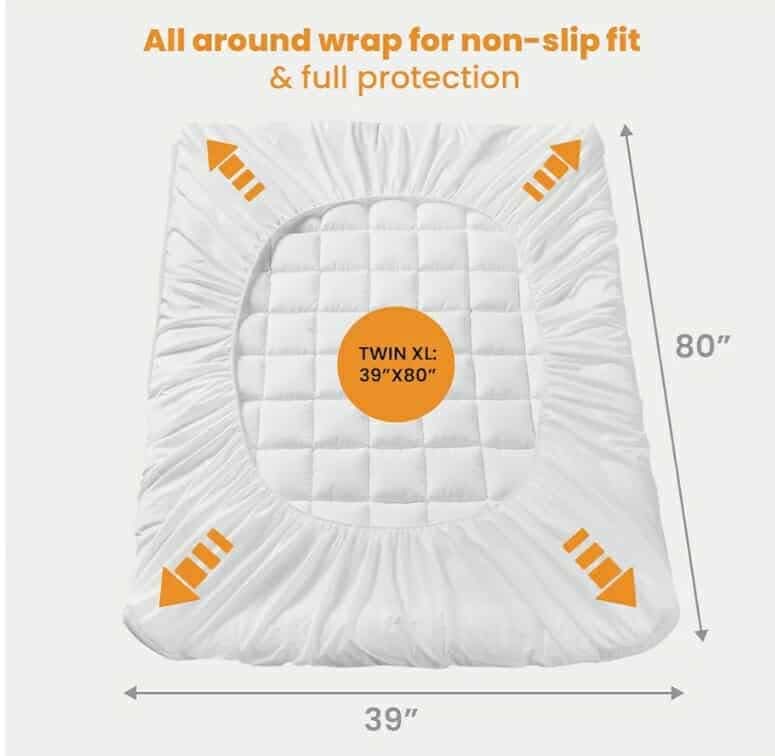 Twin XL Mattress Pad - Cooling Breathable Mattress Topper, Quilted Fitted Mattress Protector, Pillow Top Mattress Cover with 8-21" Deep Pocket, Soft, Machine Washable, White, Twin Extra Long - Image 7
