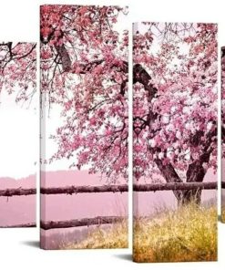 Plum Blossom Tree Canvas Art Spring Flowers Picture Prints Cherry Blossom Artwork, 48" W x 32" H Overall