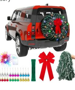 LED Christmas Car Spare Tire Decoration Make Your Own Truck Wreath 196.8 ft Tinsel Garland 24 Pcs Christmas Balls Ornaments Battery Operated Lights Outdoor Festive Accessory