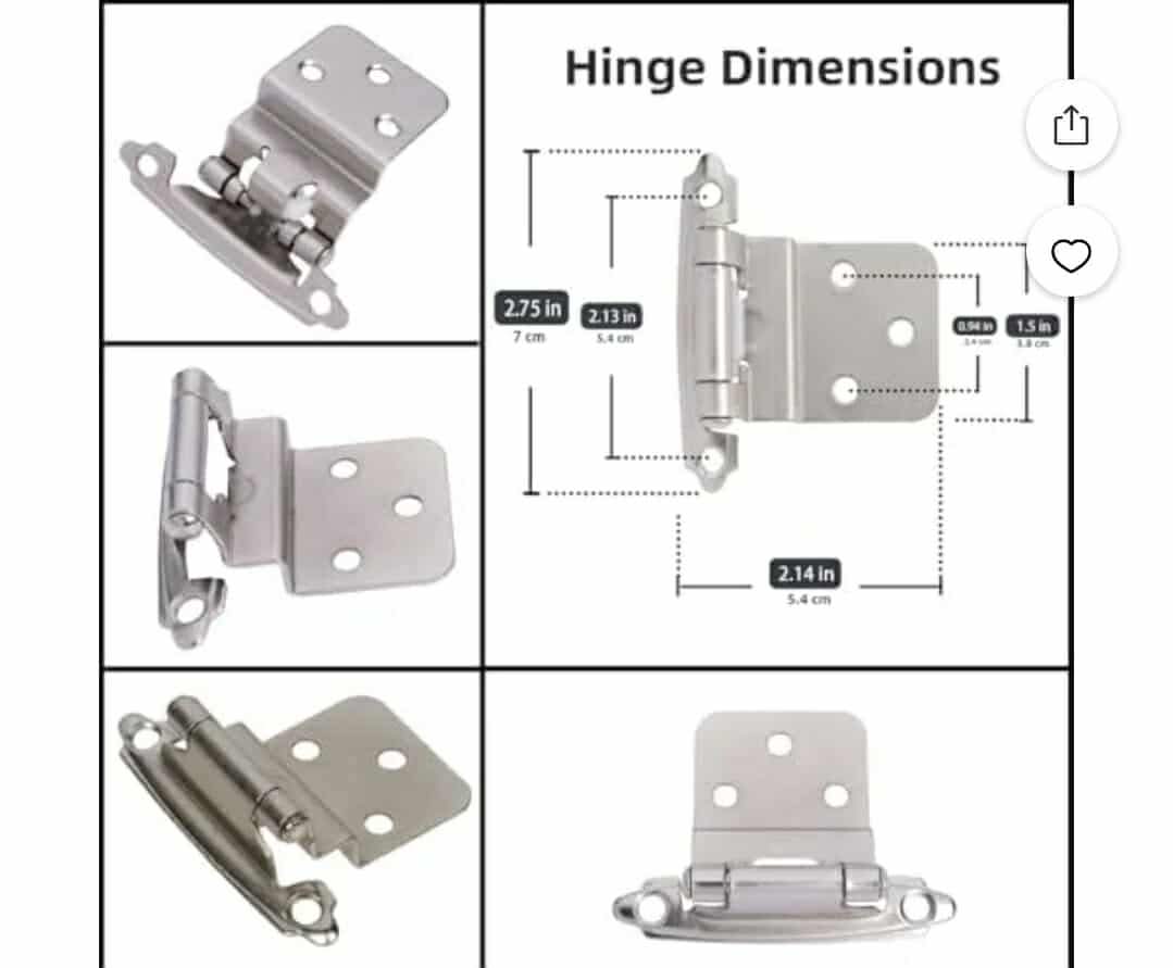 3/8" Inset Cabinet Hinges Brushed Nickel (25 Pair -50 Pcs) Offset Self Closing Cabinet Hinges for Kitchen Cabinets Satin Nickel w/Silicon Bumpers & Upgraded Screws - Image 4