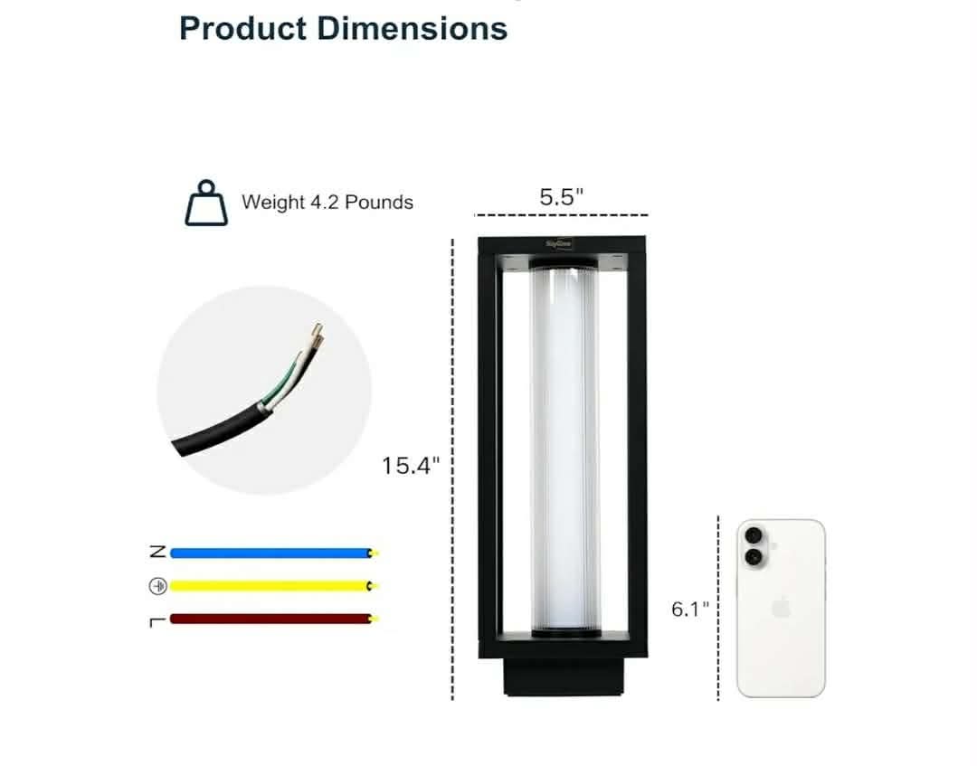 SkyGlow 15" Pathway, Column, and Garden 3-in-1 Light, 120V Aluminum Outdoor IP65 Waterproof LED 3000K Modern Landscape Path Lights Hardwired - Image 6