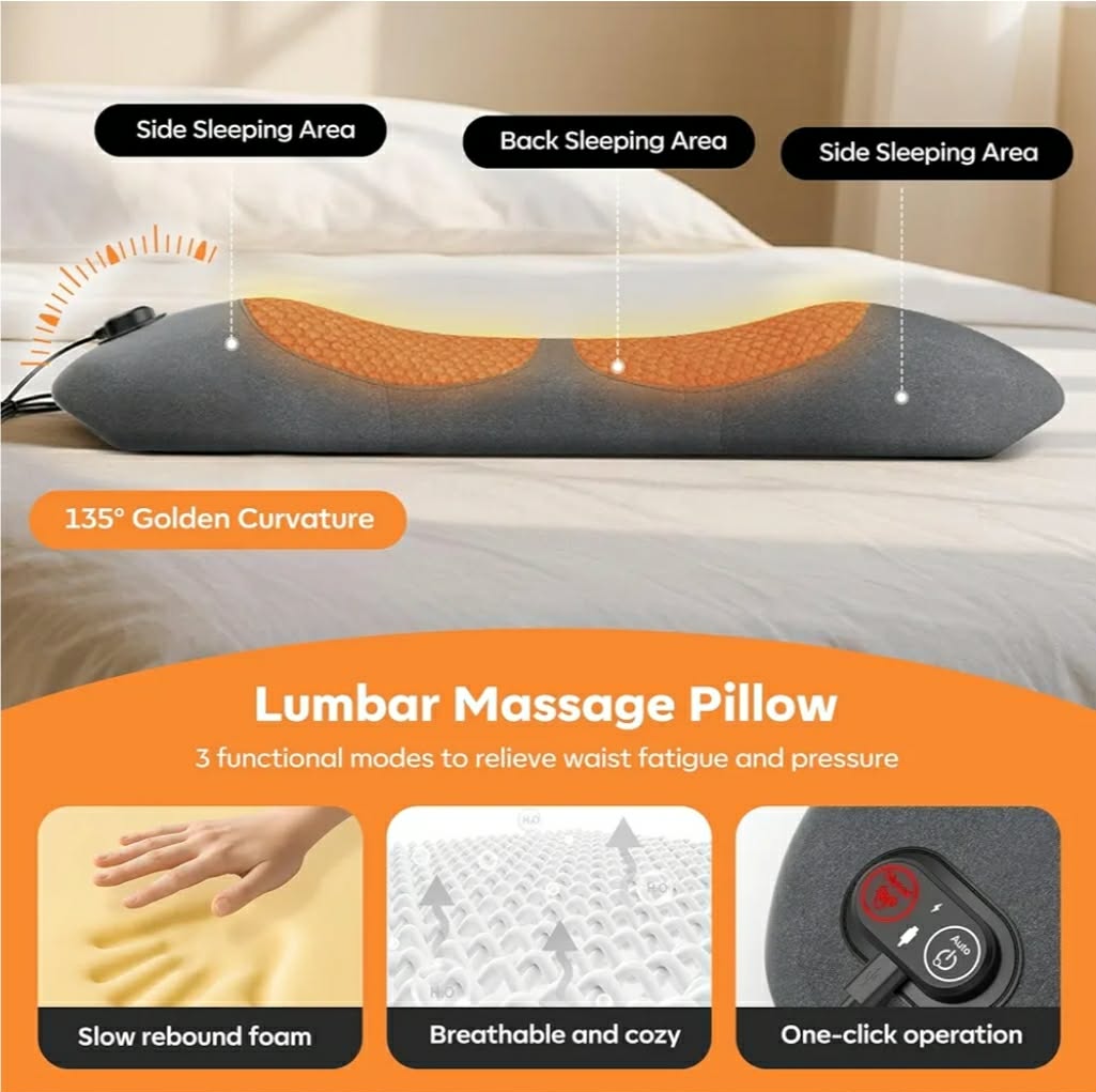 Smooth Triple Fusion 3-in-1 Back Massager Lumbar Pillow with Heat, Vibration & Traction Back Massager for Pain Relief, Deep Tissue Relaxation for Home, Office- Corded Electric Gift Idea - Image 8